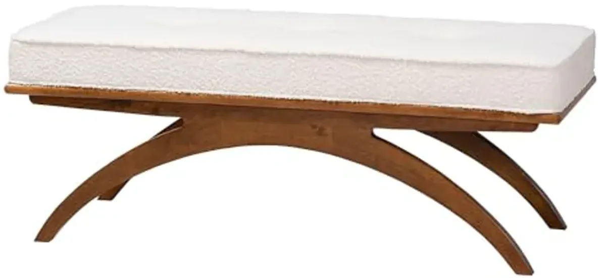 Baxton Studio Orella Japandi Cream Boucle Fabric and Walnut Brown Finished Wood Bench