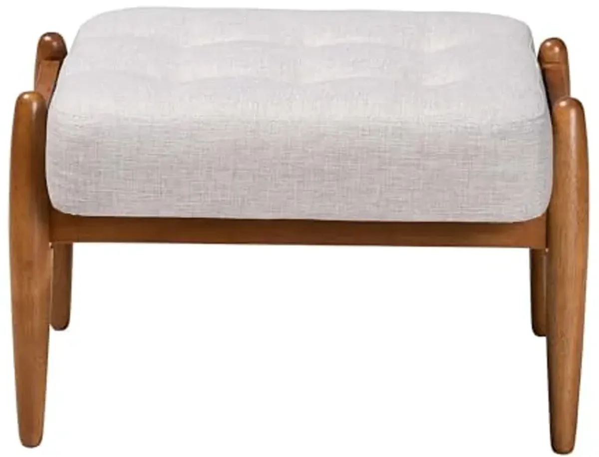 Baxton Studio Jeanine Japandi Greyish Beige Fabric and Walnut Brown Finished Wood Ottoman Footstool