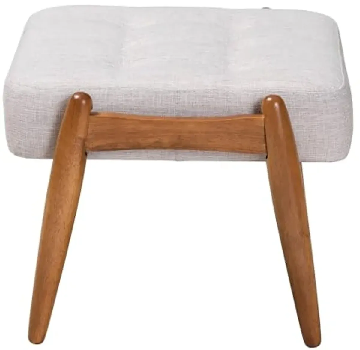 Baxton Studio Jeanine Japandi Greyish Beige Fabric and Walnut Brown Finished Wood Ottoman Footstool