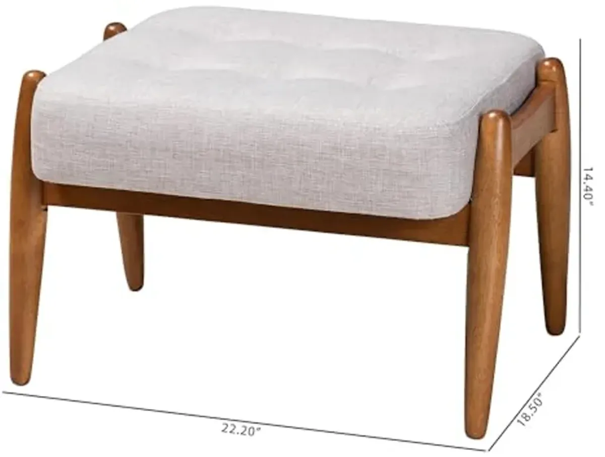 Baxton Studio Jeanine Japandi Greyish Beige Fabric and Walnut Brown Finished Wood Ottoman Footstool