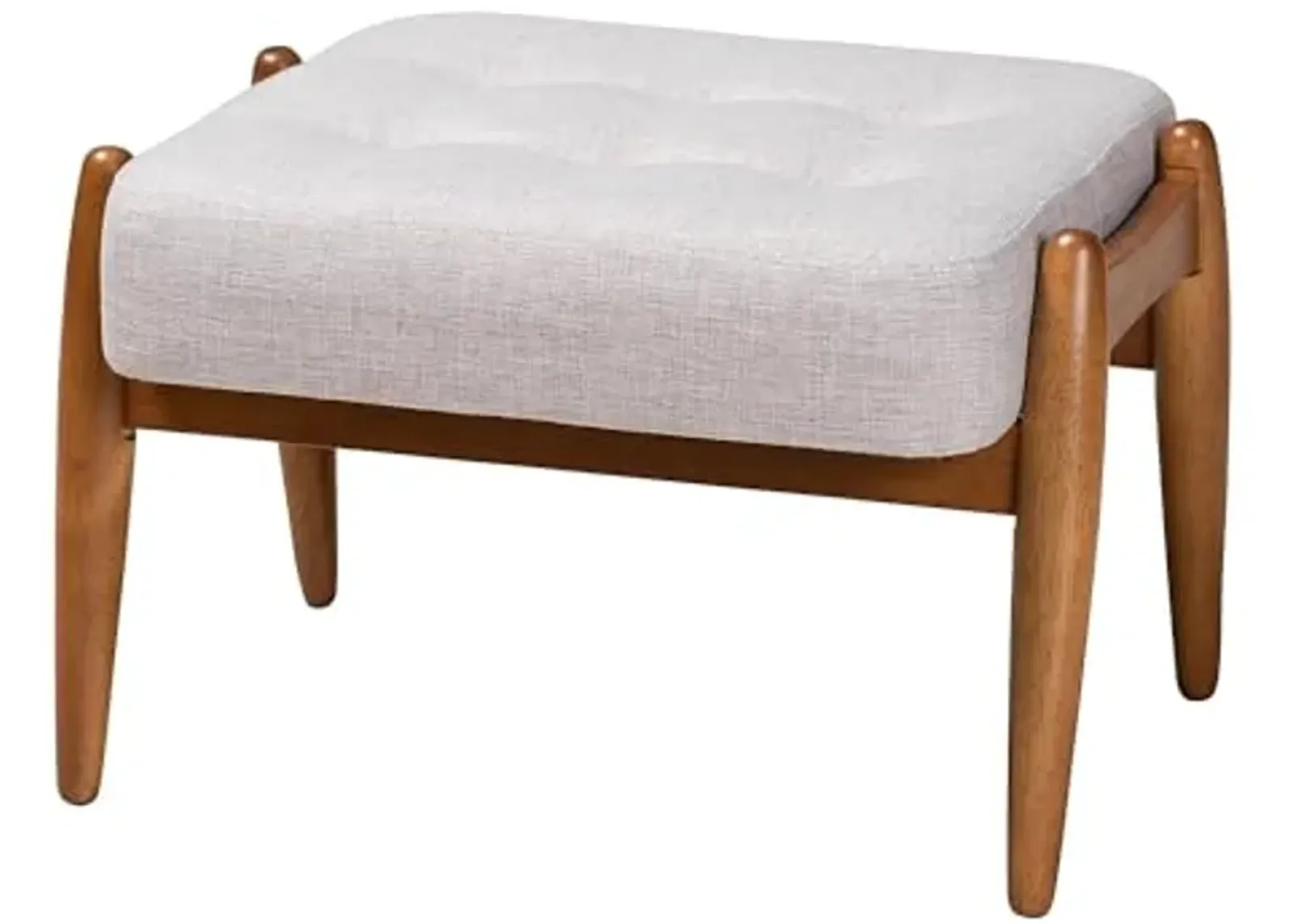 Baxton Studio Jeanine Japandi Greyish Beige Fabric and Walnut Brown Finished Wood Ottoman Footstool