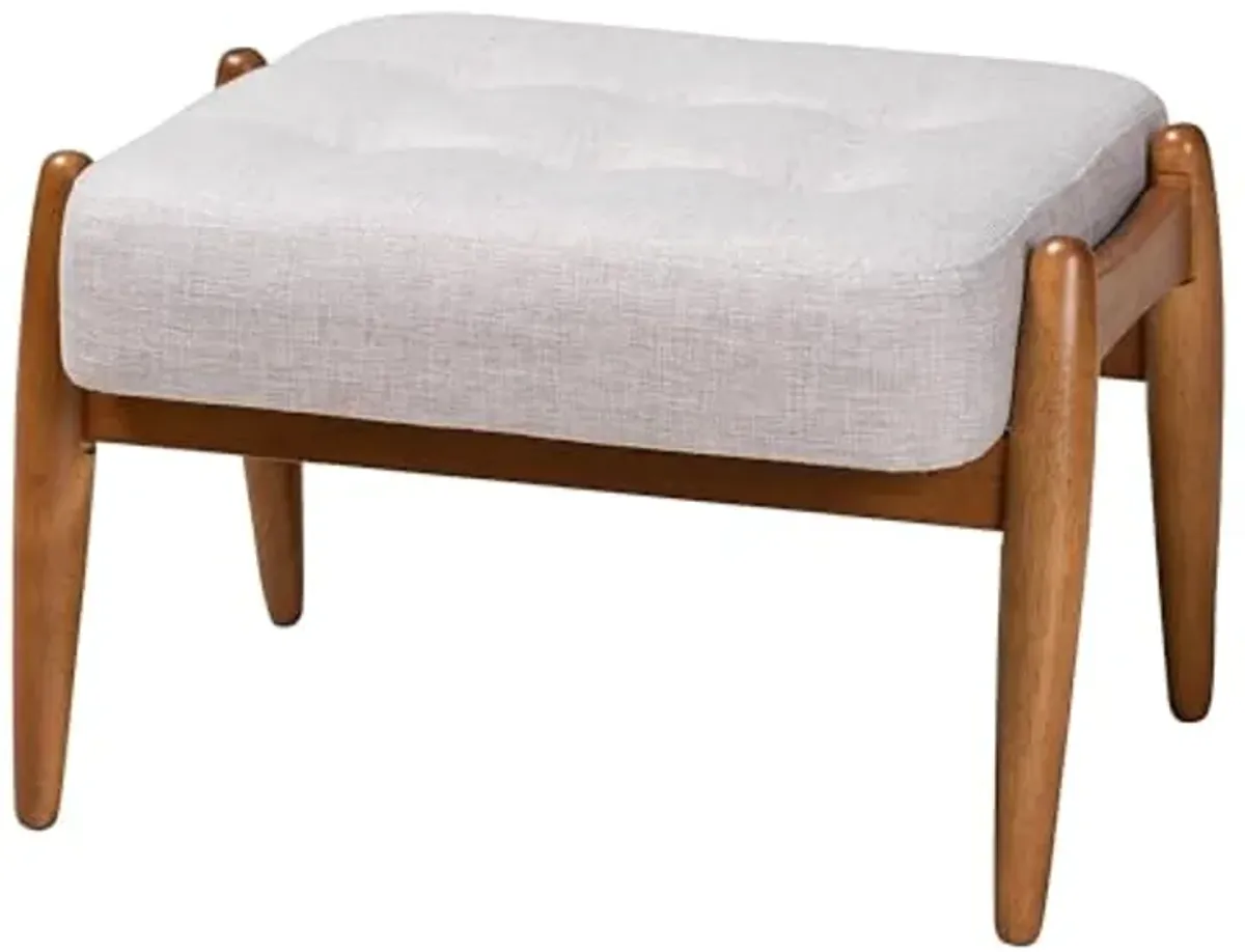 Baxton Studio Jeanine Japandi Greyish Beige Fabric and Walnut Brown Finished Wood Ottoman Footstool