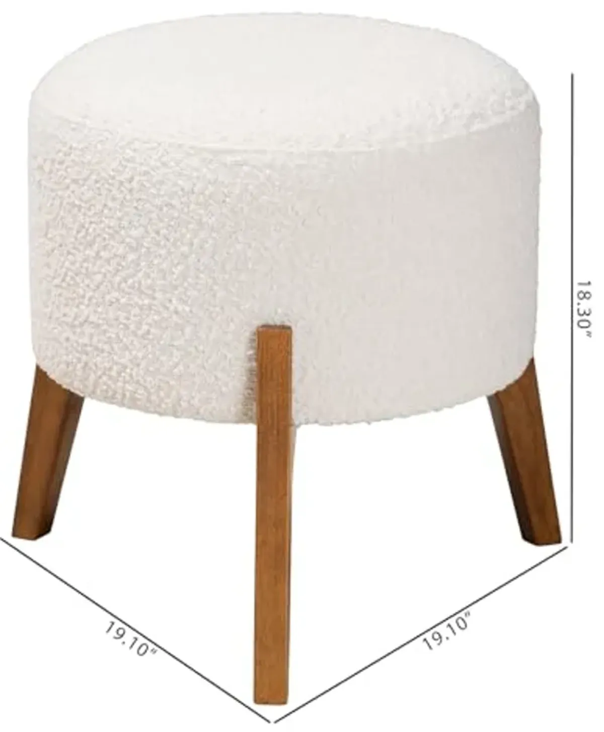 Baxton Studio Elkie Japandi Cream Boucle Fabric and Walnut Brown Finished Wood Ottoman Footstool