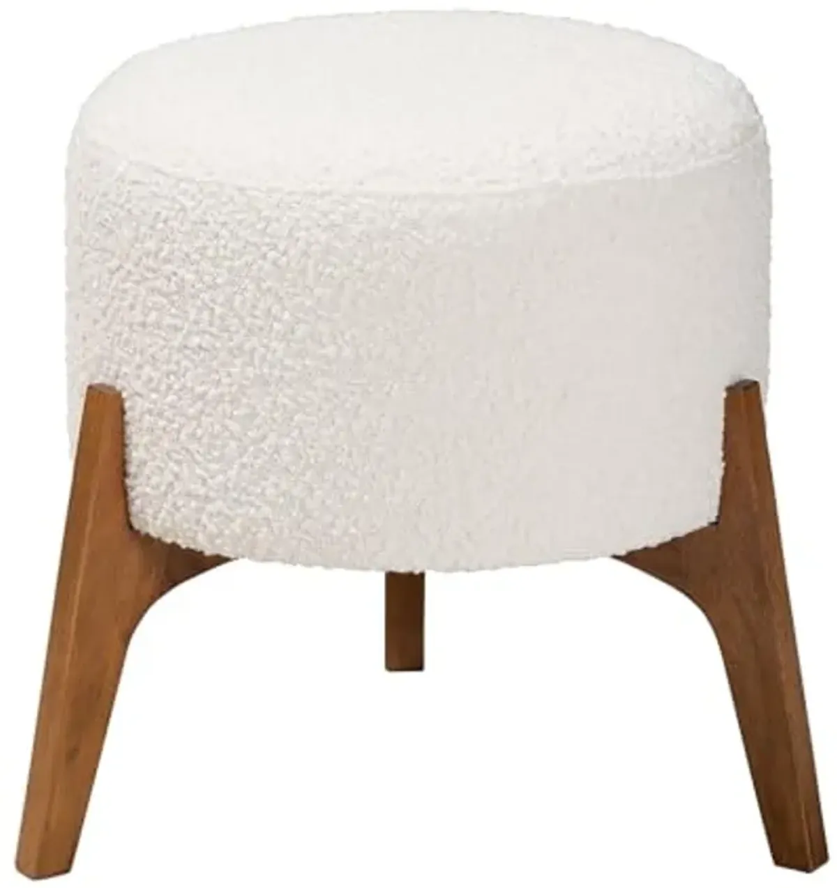 Baxton Studio Elkie Japandi Cream Boucle Fabric and Walnut Brown Finished Wood Ottoman Footstool