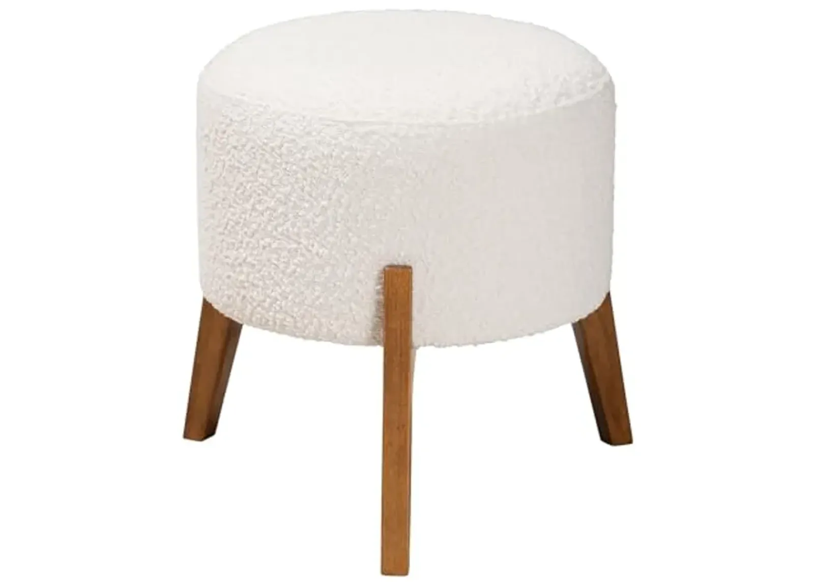 Baxton Studio Elkie Japandi Cream Boucle Fabric and Walnut Brown Finished Wood Ottoman Footstool