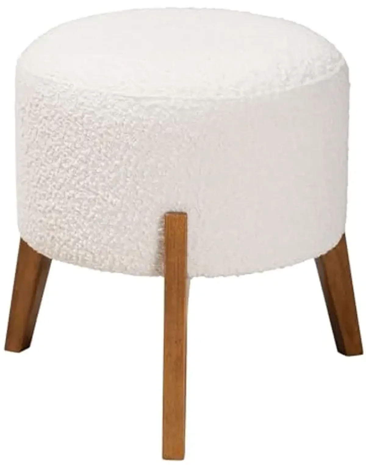 Baxton Studio Elkie Japandi Cream Boucle Fabric and Walnut Brown Finished Wood Ottoman Footstool