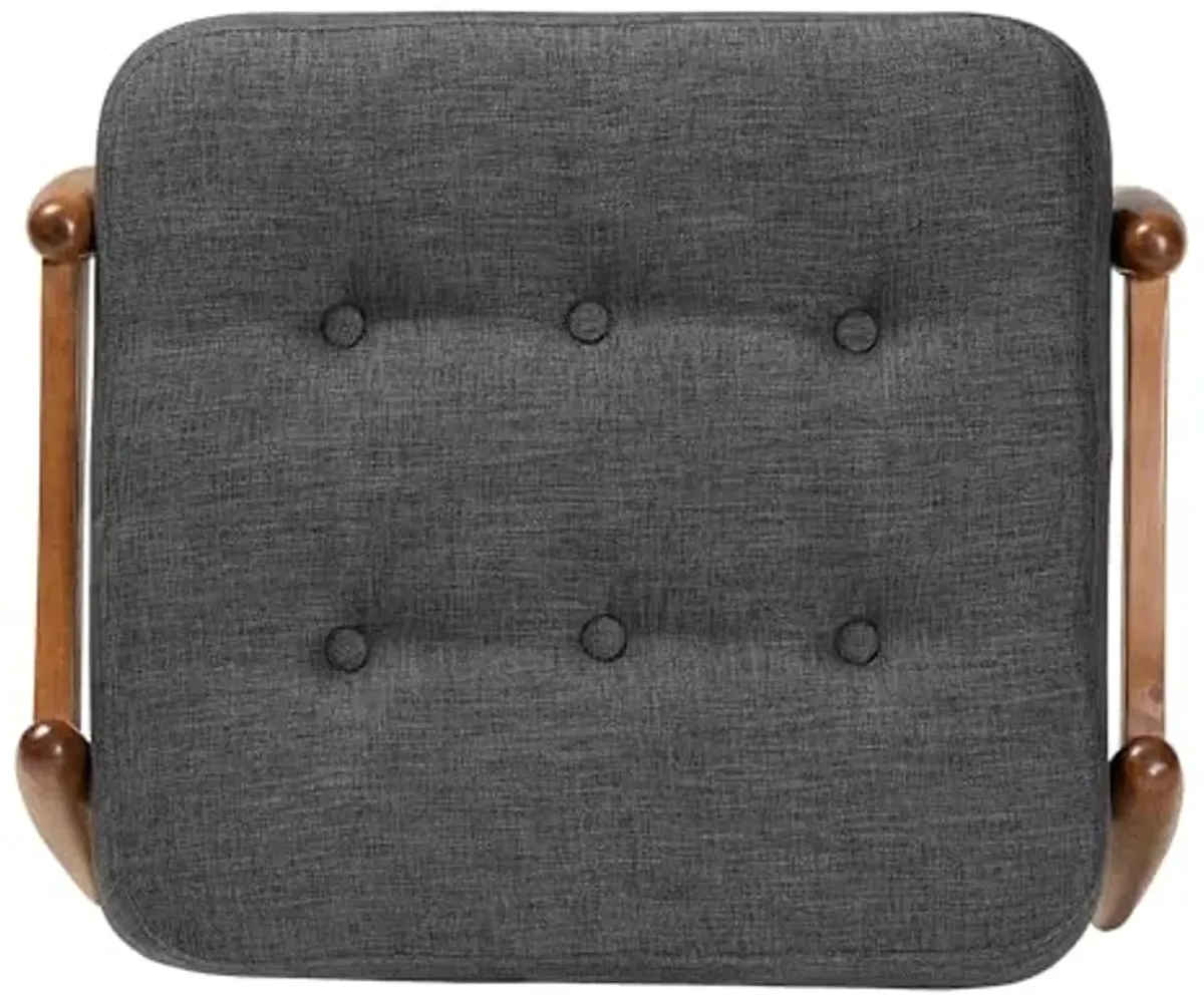 Baxton Studio Jeanine Japandi Dark Grey Fabric and Walnut Brown Finished Wood Ottoman Footstool