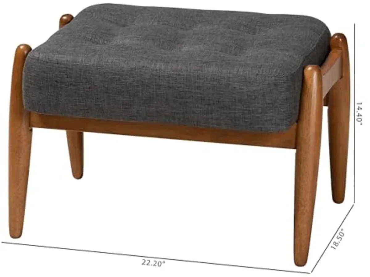 Baxton Studio Jeanine Japandi Dark Grey Fabric and Walnut Brown Finished Wood Ottoman Footstool