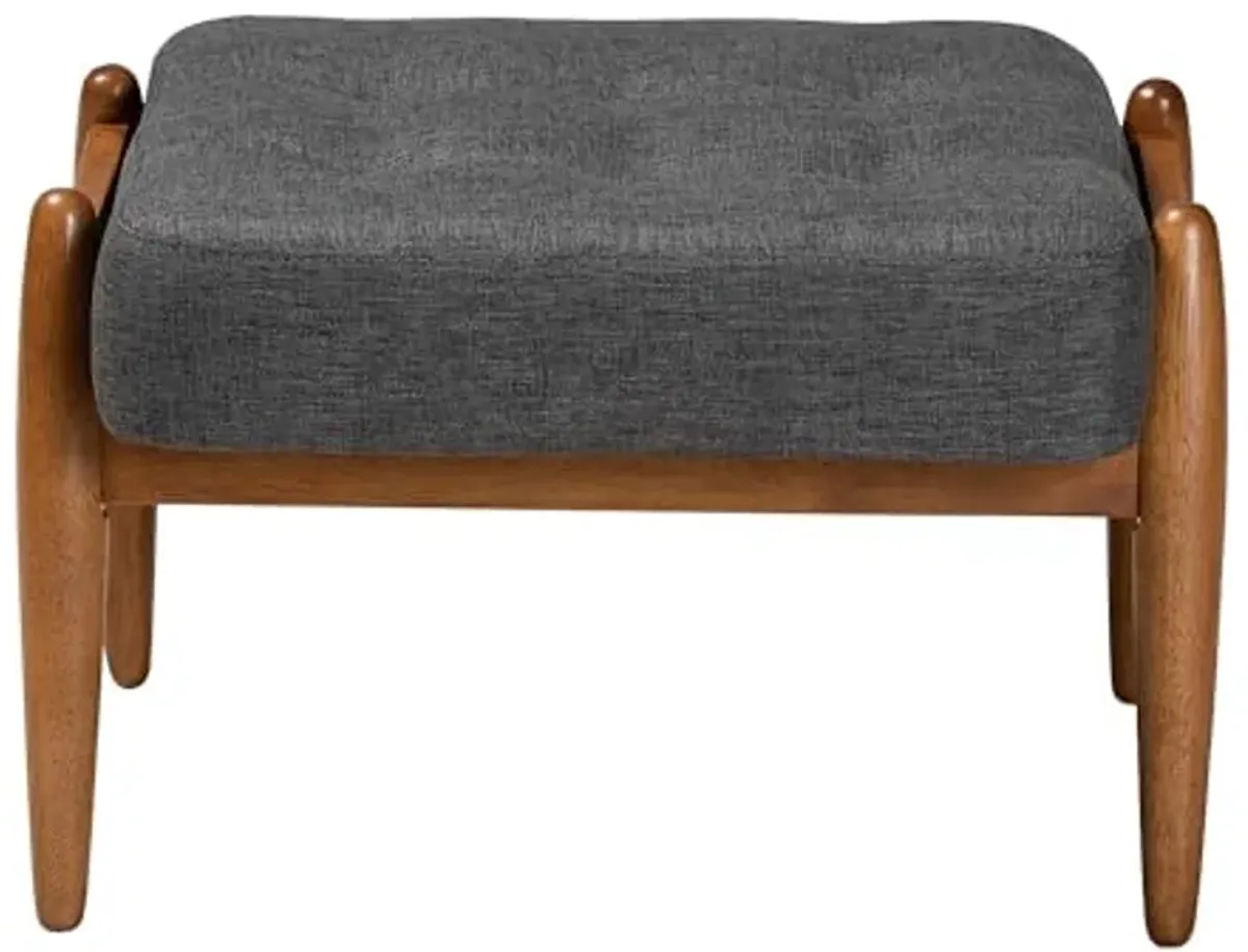 Baxton Studio Jeanine Japandi Dark Grey Fabric and Walnut Brown Finished Wood Ottoman Footstool