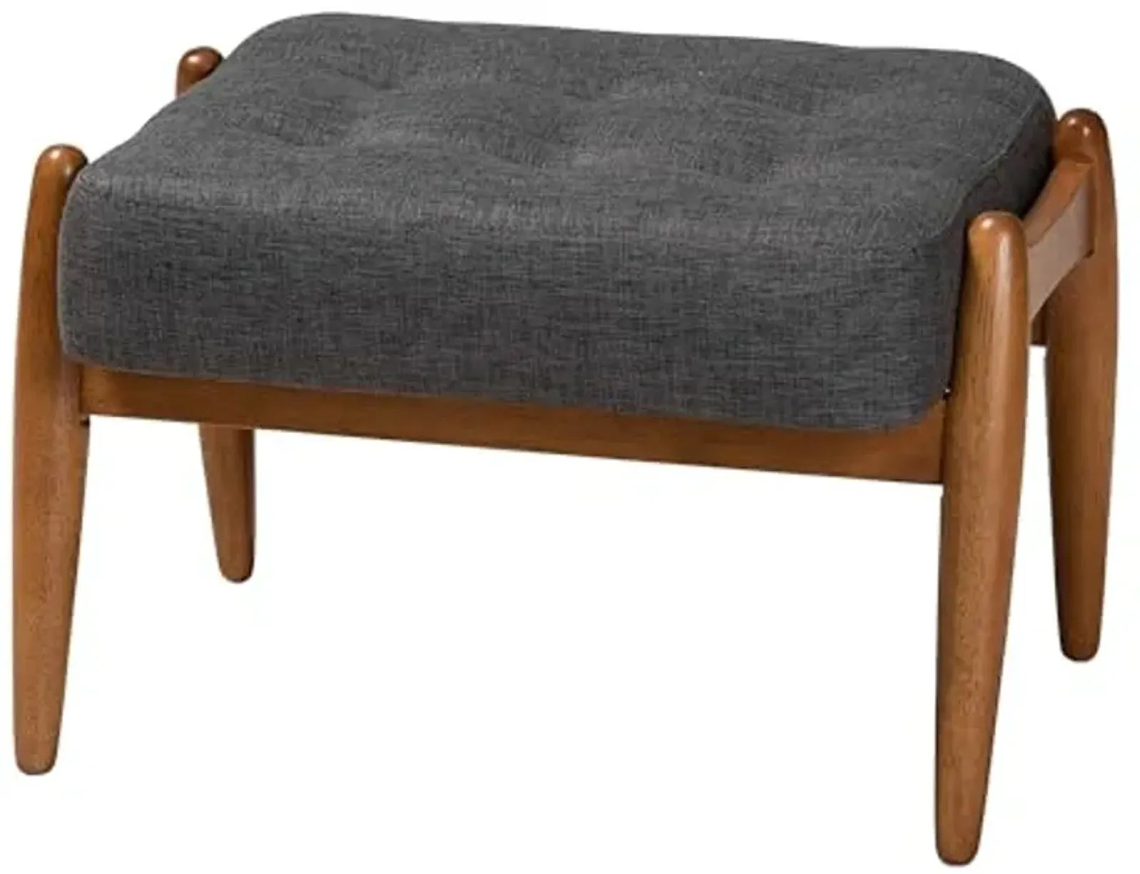 Baxton Studio Jeanine Japandi Dark Grey Fabric and Walnut Brown Finished Wood Ottoman Footstool