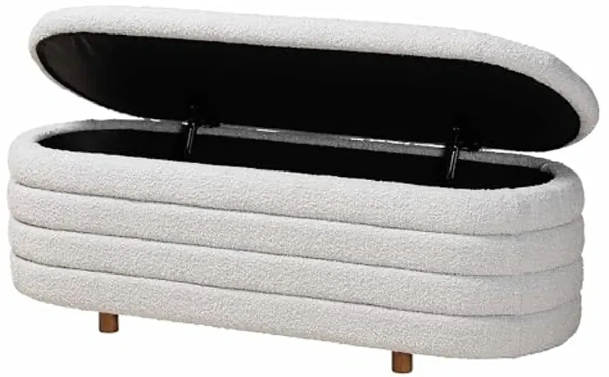 Baxton Studio Betiana Modern Japandi Light Grey Boucle Fabric and Walnut Brown Finished Wood Storage Bench