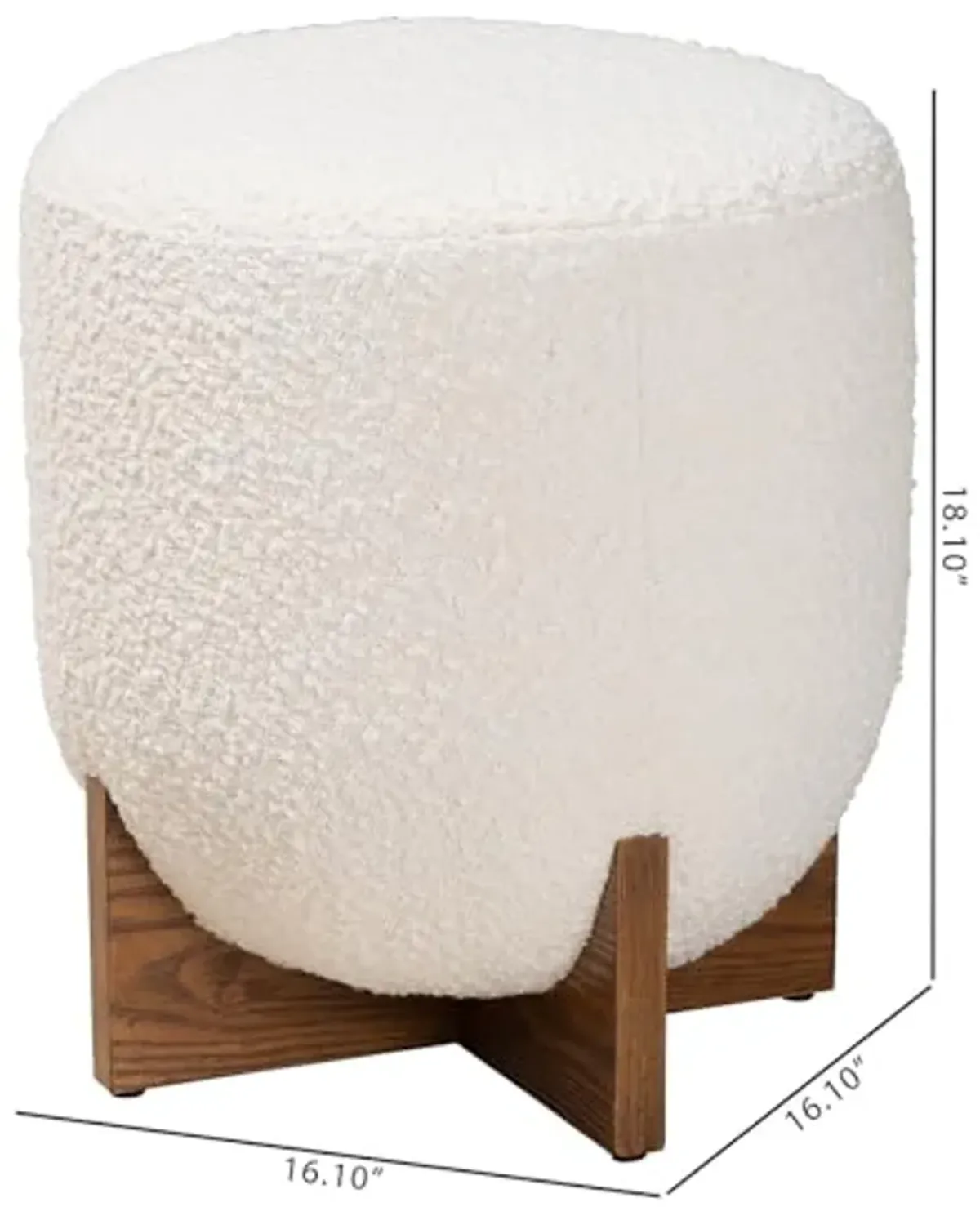 Baxton Studio Fisk Japandi Cream Boucle Fabric and Walnut Brown Finished Wood Ottoman Footstool