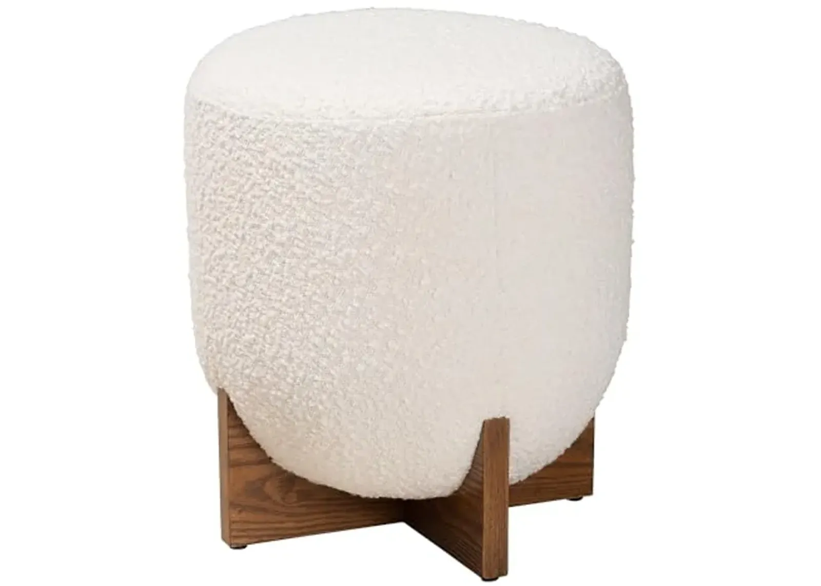 Baxton Studio Fisk Japandi Cream Boucle Fabric and Walnut Brown Finished Wood Ottoman Footstool