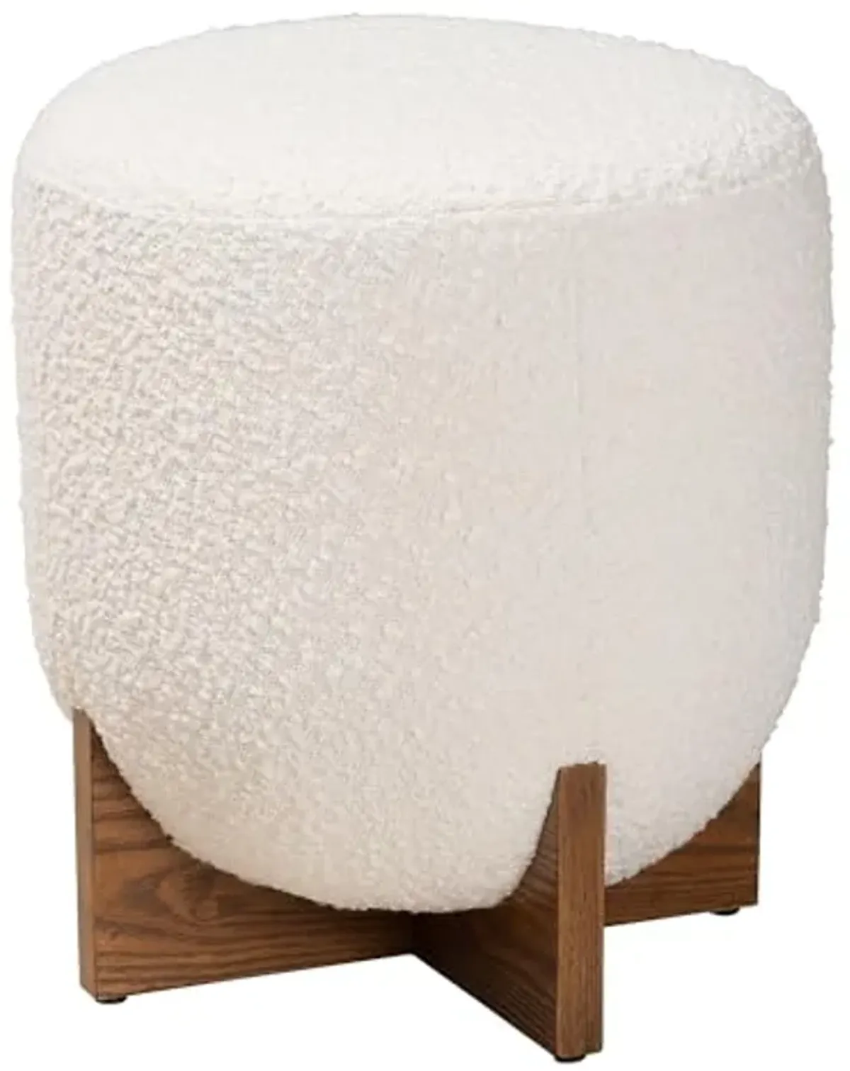 Baxton Studio Fisk Japandi Cream Boucle Fabric and Walnut Brown Finished Wood Ottoman Footstool