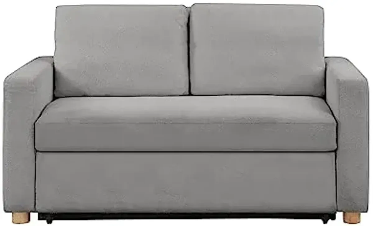 Serta Tulsa 66.1" Convertible Sleeper Loveseat, Full Size, Dreamcoil Comfort, FingerGuard Pinch Point Protection, Boucle Fabric, Grey