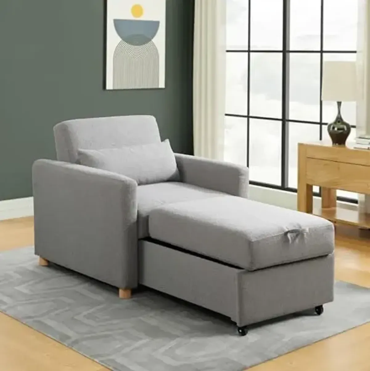 Serta® Corwin 36" Convertible Accent Chair, Dreamcoil® Comfort, FingerGuard® Pinch Point Protection, Polyester Boucle Fabric, Gray