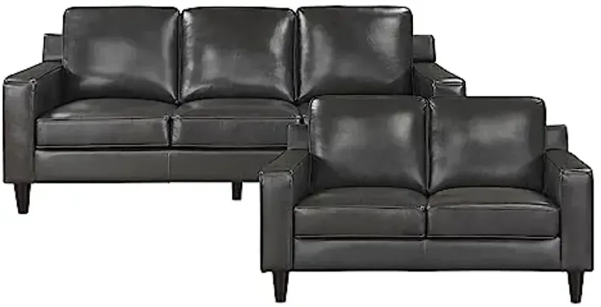 Lexicon Yesenia Leather Match Living Room Sofa Set, 2-Piece, Gray