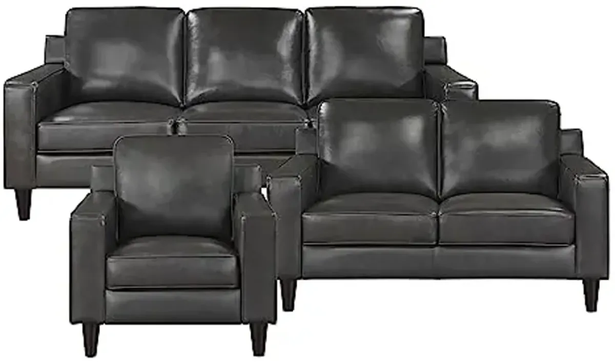 Lexicon Yesenia Leather Match Living Room Sofa Set, 3-Piece, Gray