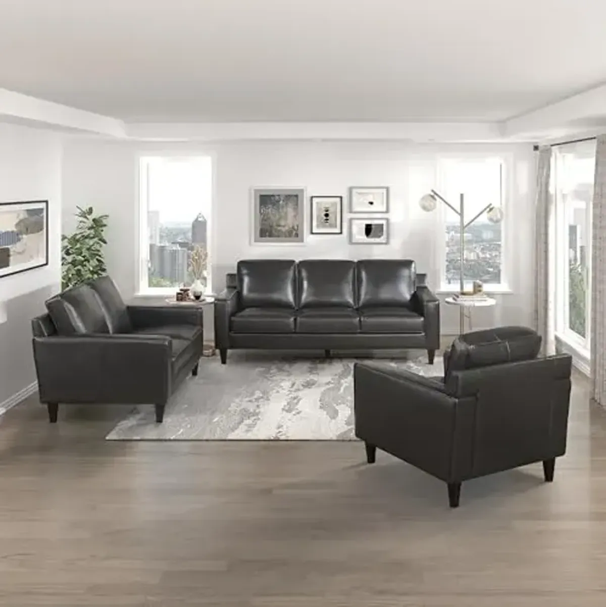 Lexicon Yesenia Leather Match Living Room Sofa Set, 3-Piece, Gray
