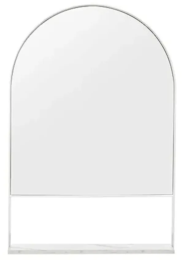 SAFAVIEH Home Collection Yuriko White 24 x 36-inch Arch Decorative Accent Wall Mirror with Shelf for Bedroom Living Room Bathroom Entryway