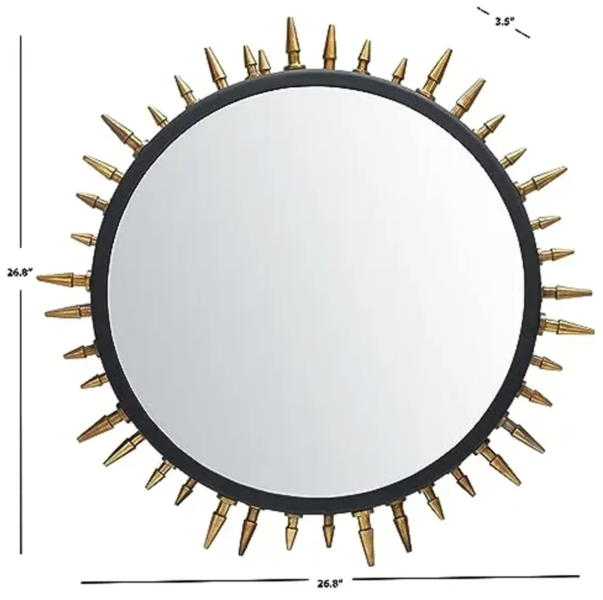 SAFAVIEH Home Collection Ceinth Black 27-inch Round Spike Decorative Accent Wall Mirror for Bedroom Living Room Bathroom Entryway