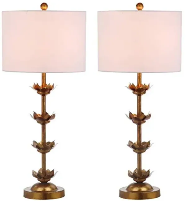 SAFAVIEH Lighting Collection Lani & Landen Leaf Antique Gold Table Lamp Set of 2 & Floor Lamp (LED Bulbs Included, 15" W x 15" D x 63.5" H)
