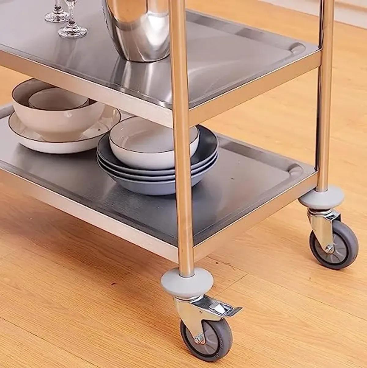 FEITJMMW 3 Tier Kitchen Storage Trolley Cart Stainless Steel Serving Trolley Restaurant Catering Hotel Trolley Clearing Trolley with Locking Wheels