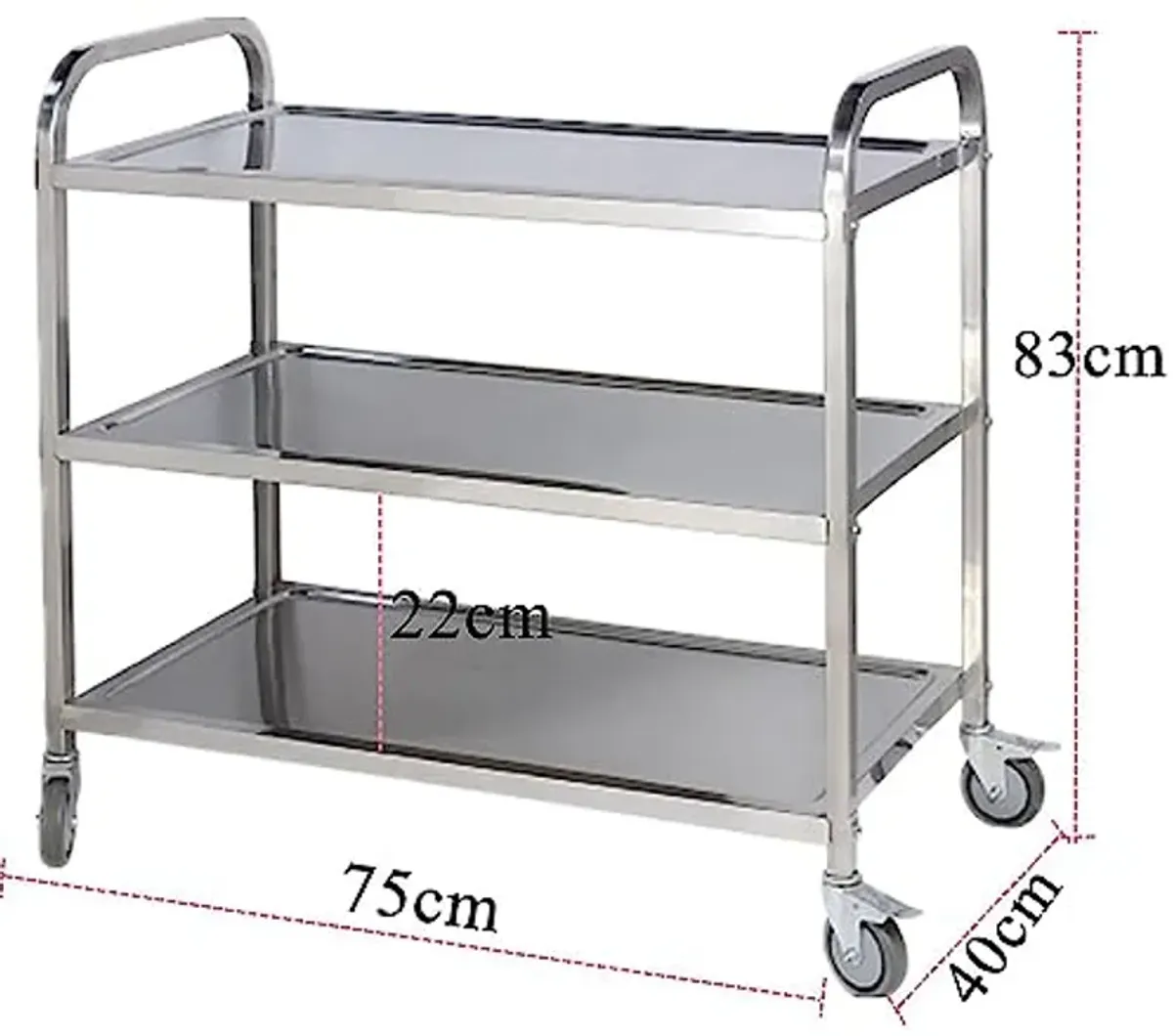 FEITJMMW 3 Tier Kitchen Storage Trolley Cart Stainless Steel Serving Trolley Restaurant Catering Hotel Trolley Clearing Trolley with Locking Wheels