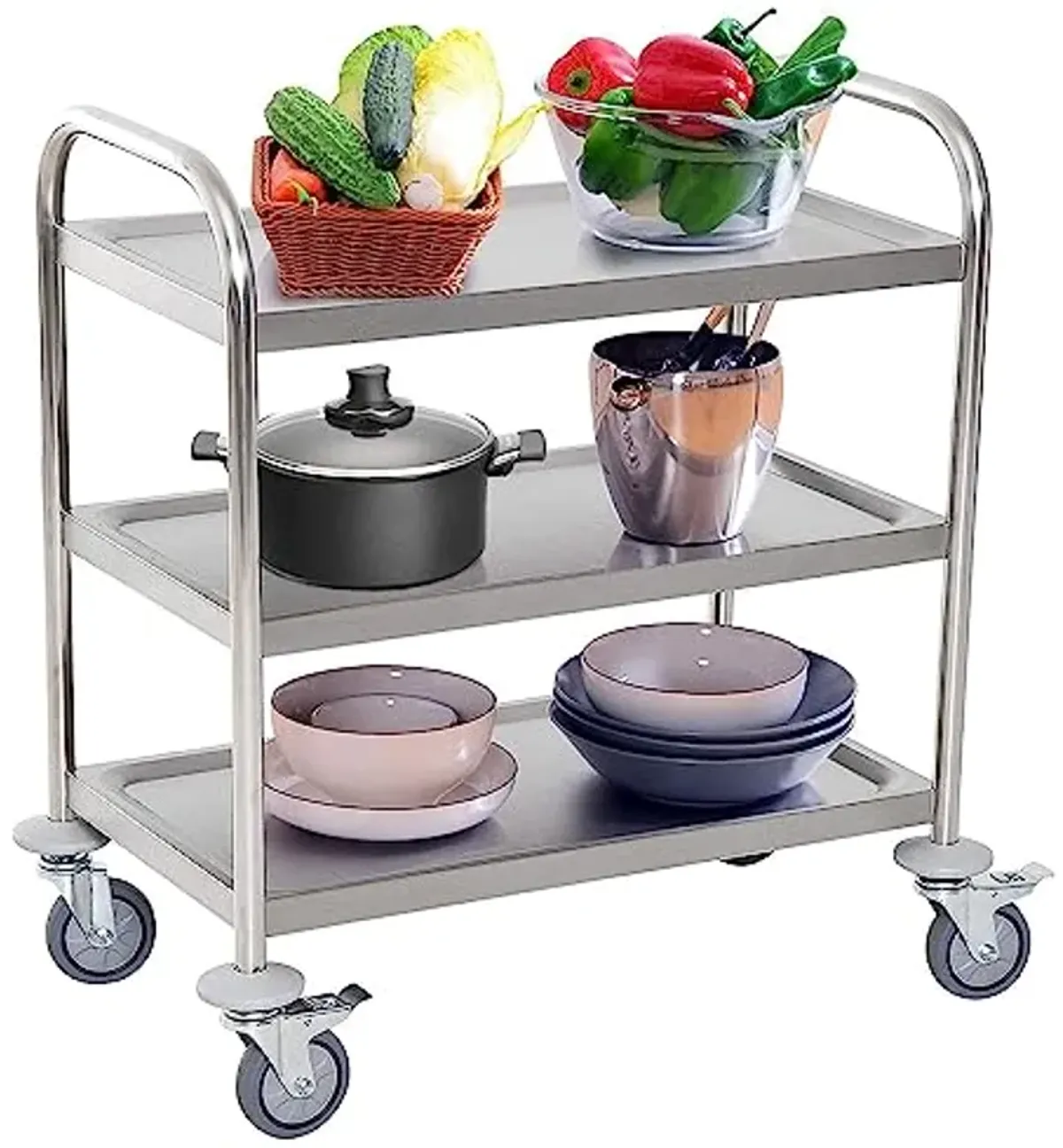 FEITJMMW 3 Tier Kitchen Storage Trolley Cart Stainless Steel Serving Trolley Restaurant Catering Hotel Trolley Clearing Trolley with Locking Wheels