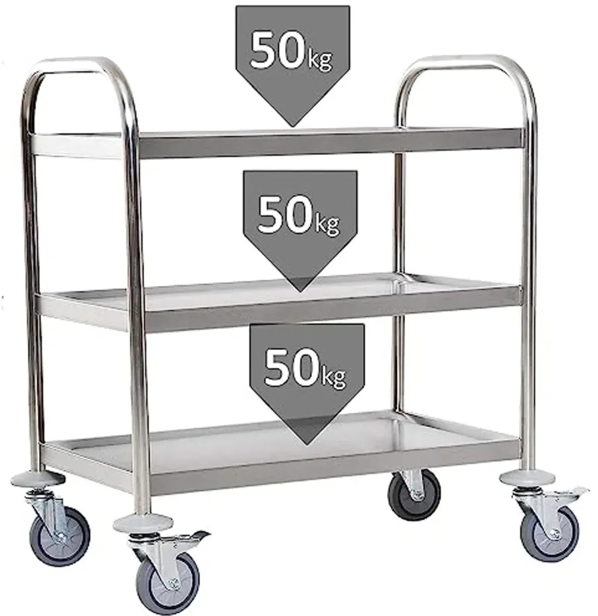 FEITJMMW 3 Tier Kitchen Storage Trolley Cart Stainless Steel Serving Trolley Restaurant Catering Hotel Trolley Clearing Trolley with Locking Wheels