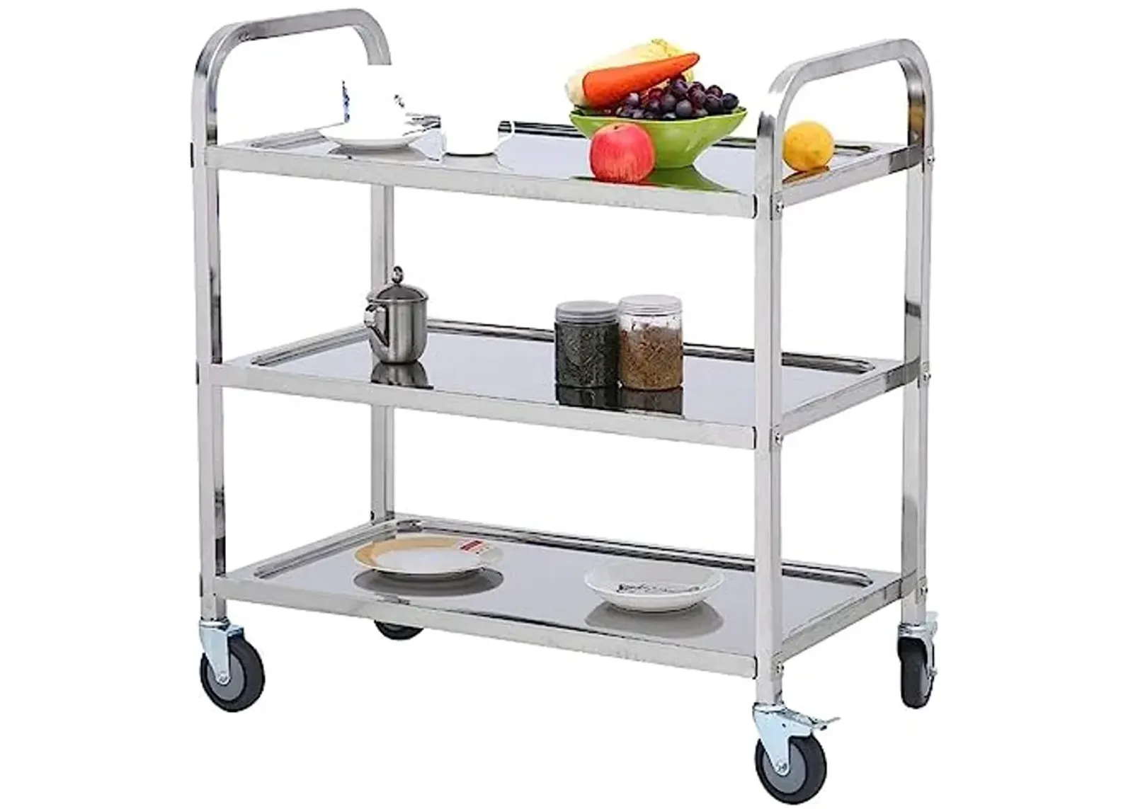 FEITJMMW 3 Tier Kitchen Storage Trolley Cart Stainless Steel Serving Trolley Restaurant Catering Hotel Trolley Clearing Trolley with Locking Wheels