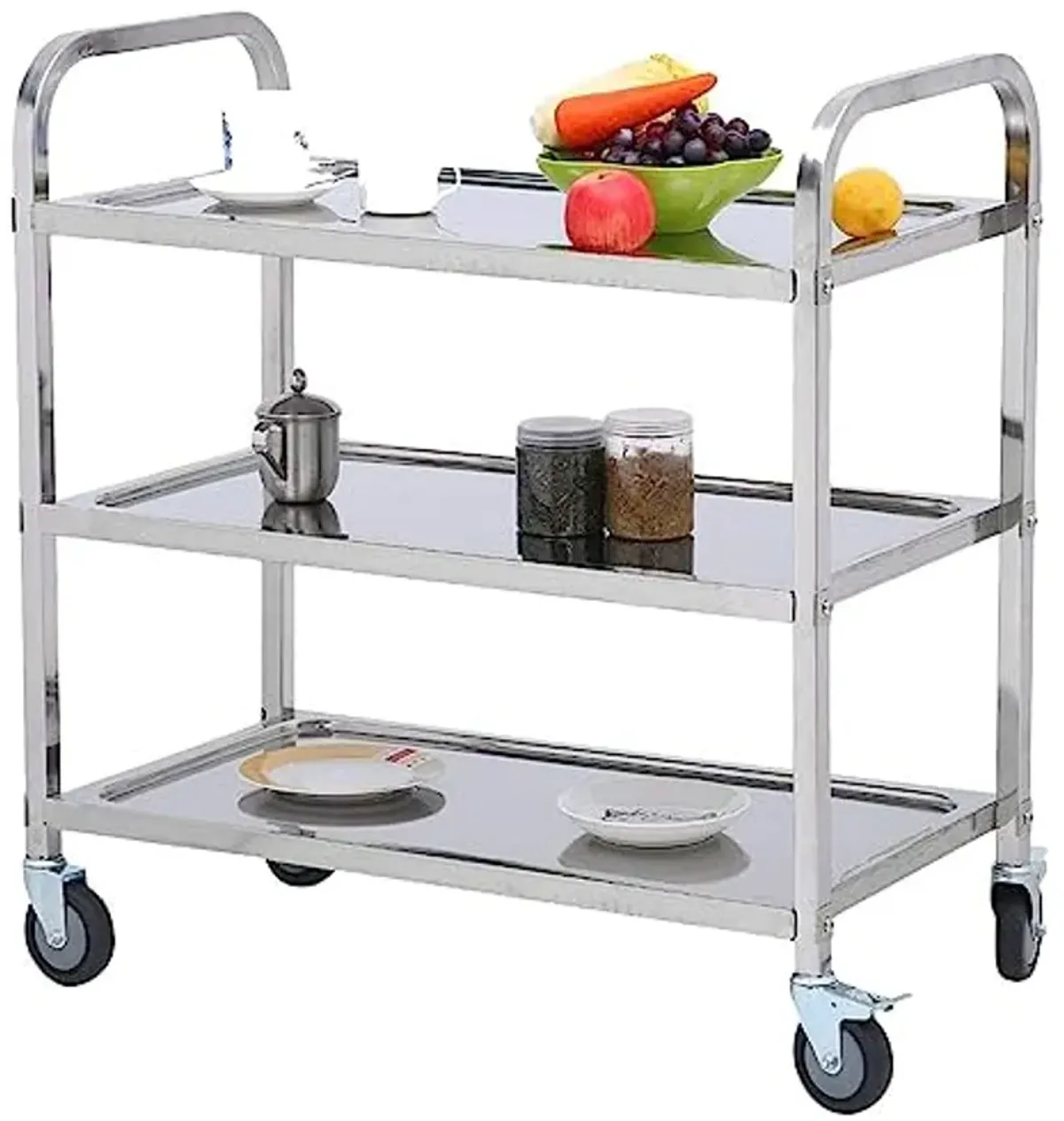 FEITJMMW 3 Tier Kitchen Storage Trolley Cart Stainless Steel Serving Trolley Restaurant Catering Hotel Trolley Clearing Trolley with Locking Wheels