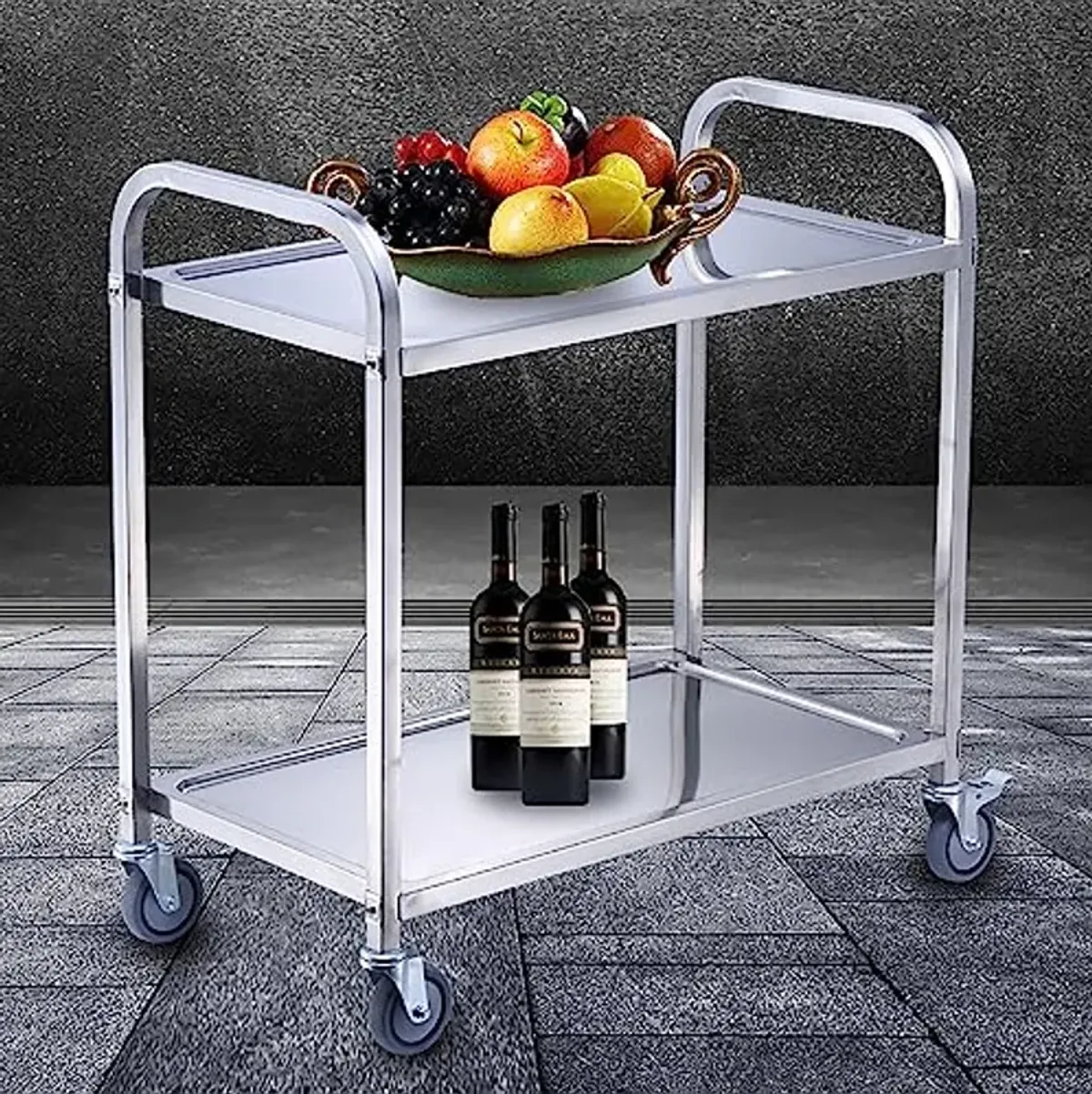 FEITJMMW Catering Serving Kitchen Tea Trolley 160 kg Loading Capacity, Low-Vibration Swivel casters 2 Locking Brakes Stainless Steel 3 Tier Side Rolling Kitchen Service Cart