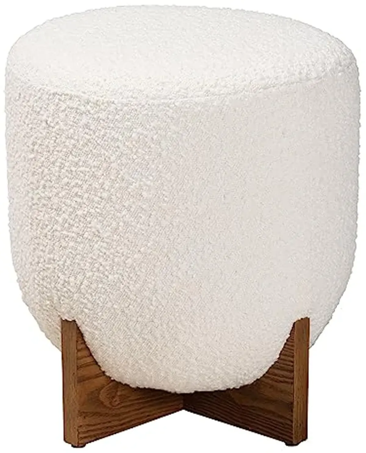 Baxton Studio Fisk Footstool, One Size, Cream/Walnut Brown