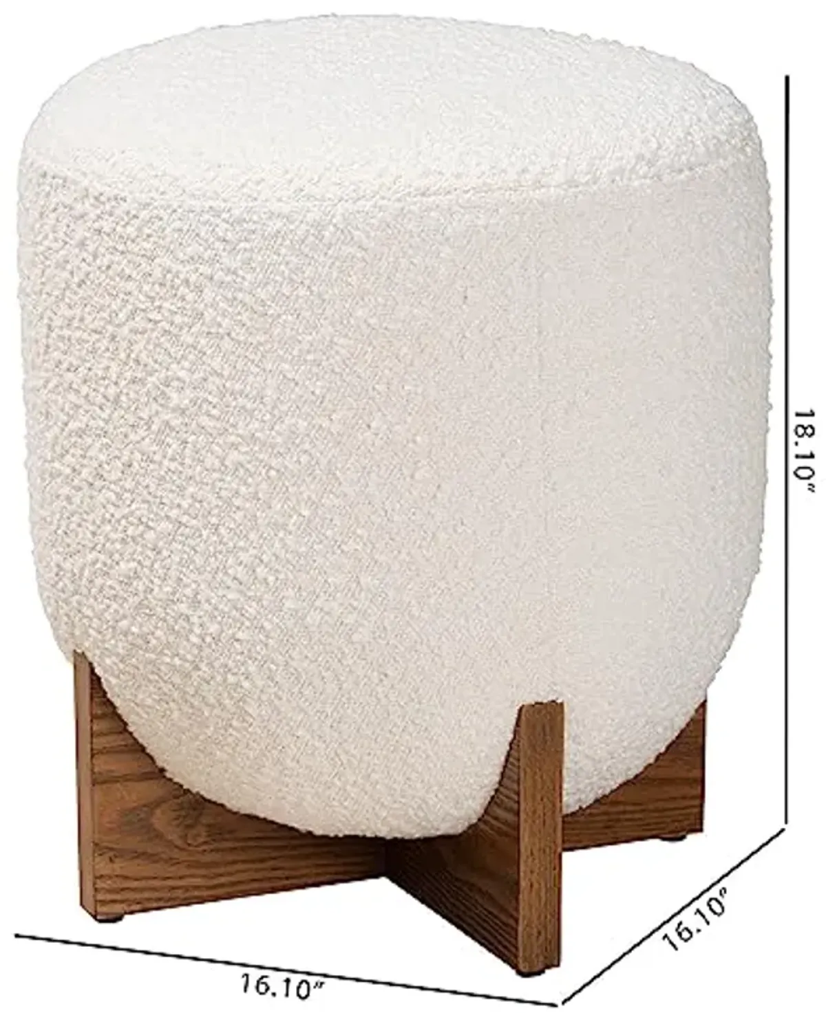 Baxton Studio Fisk Footstool, One Size, Cream/Walnut Brown