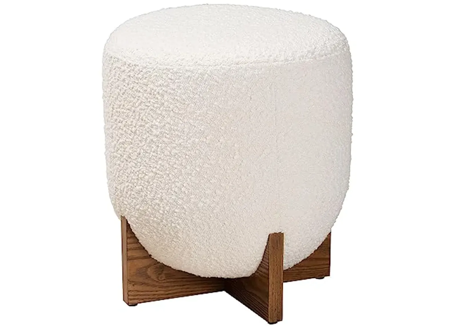 Baxton Studio Fisk Footstool, One Size, Cream/Walnut Brown