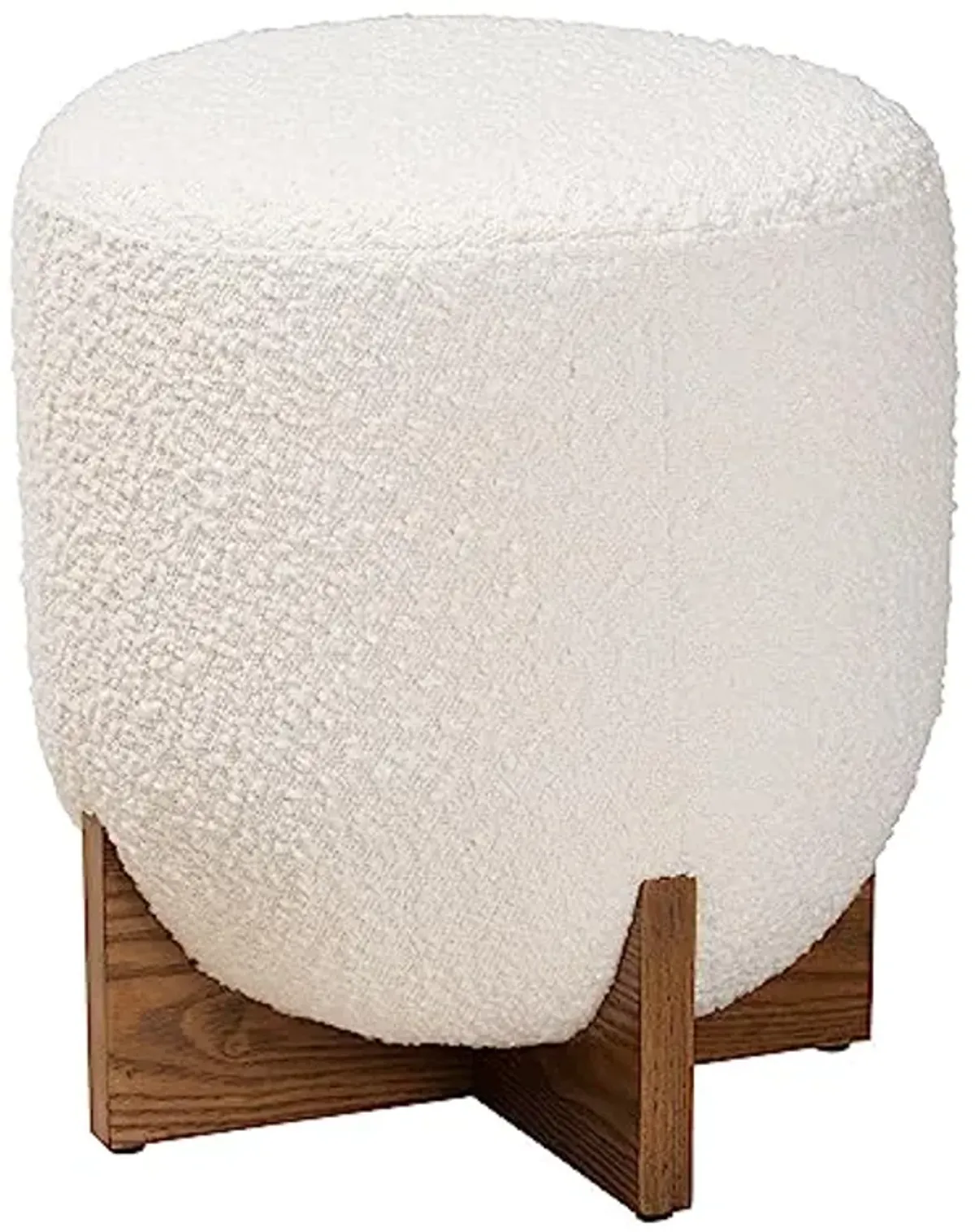 Baxton Studio Fisk Footstool, One Size, Cream/Walnut Brown