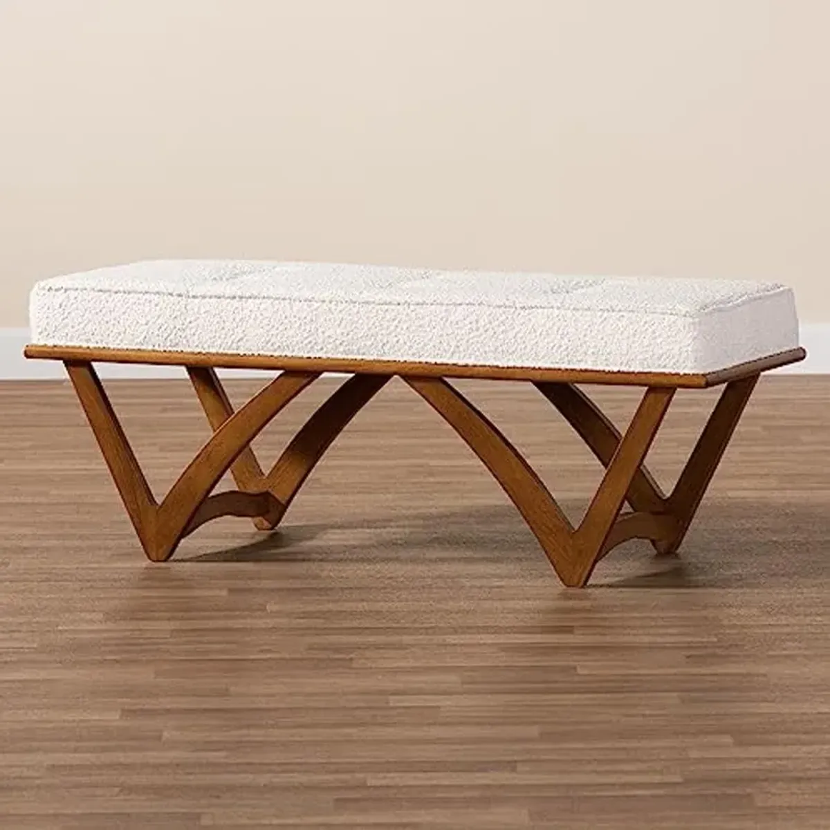 Baxton Studio Chenoa Bench & Banquette, One Size, Cream/Walnut Brown