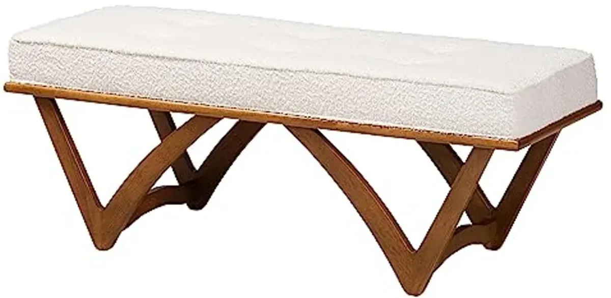 Baxton Studio Chenoa Bench & Banquette, One Size, Cream/Walnut Brown