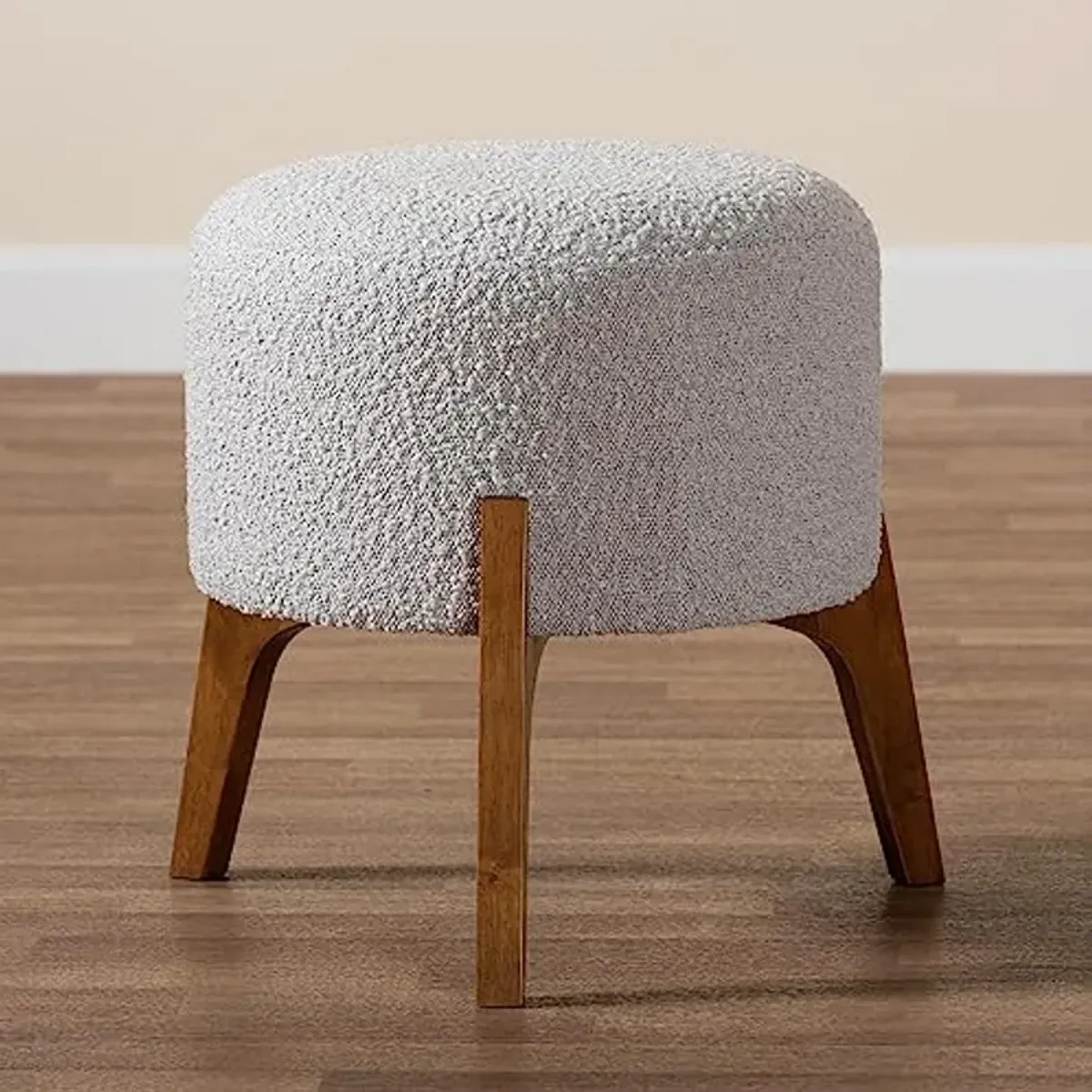 Baxton Studio Elkie Footstool, One Size, Light Grey/Walnut Brown