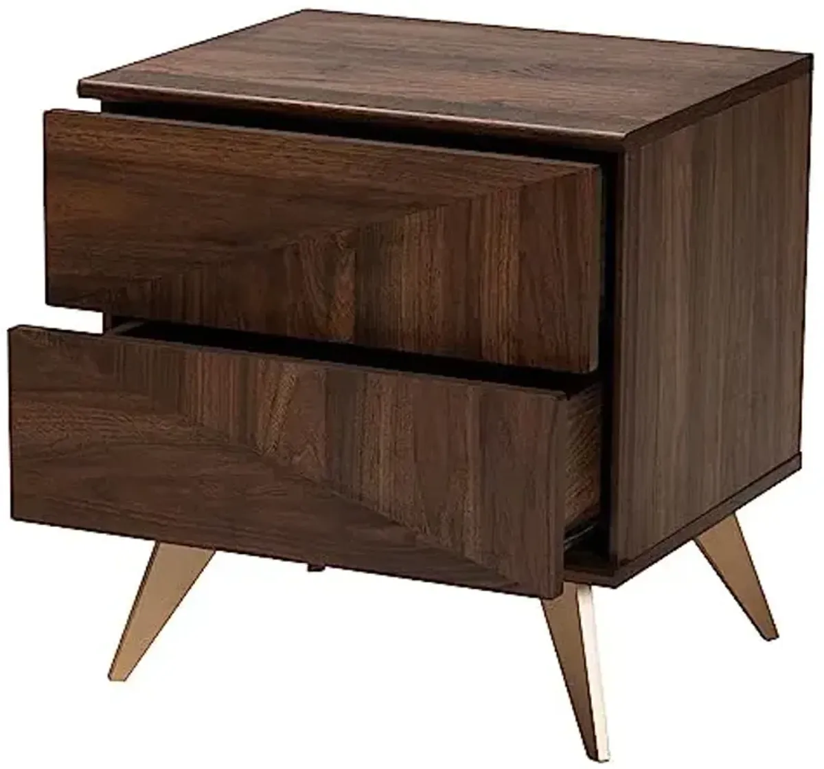 Baxton Studio Graceland 18.9-inch W x 15.7-inch D Nightstand with 2 Drawers, Walnut Brown/Gold