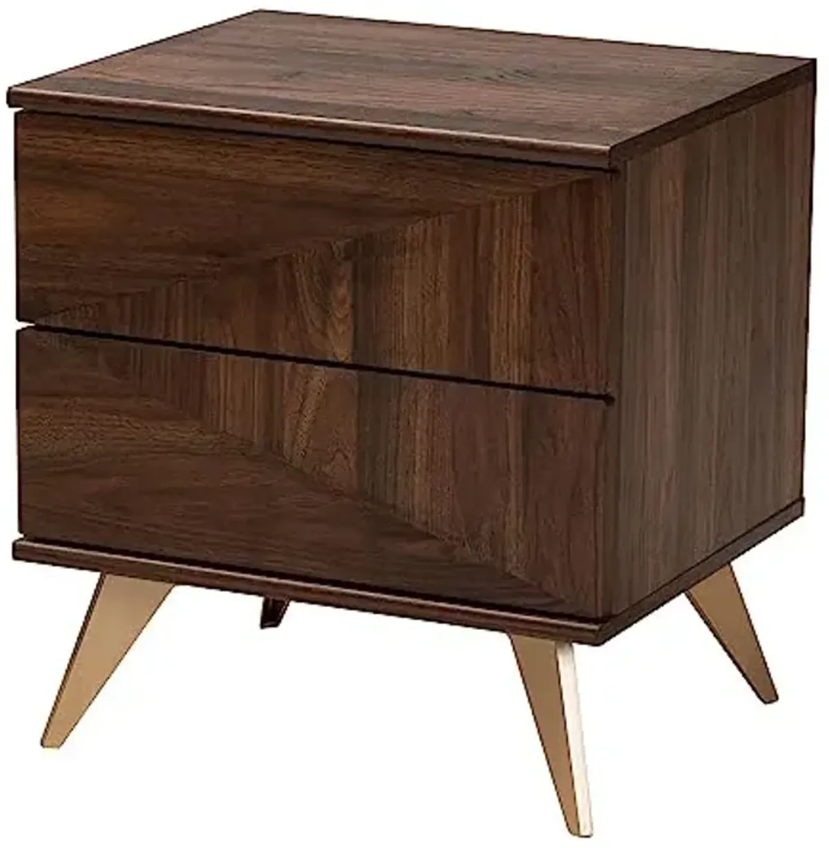 Baxton Studio Graceland 18.9-inch W x 15.7-inch D Nightstand with 2 Drawers, Walnut Brown/Gold