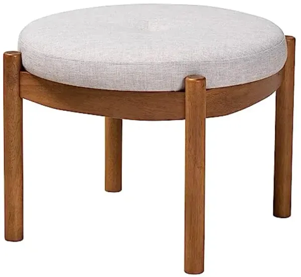 Baxton Studio Iliana Footstool, One Size, Greyish Beige/Walnut Brown