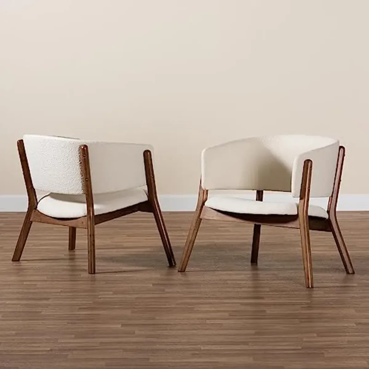 Baxton Studio Baron Chairs, Set of 2, Cream/Walnut Brown