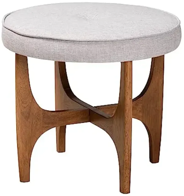Baxton Studio Theo Footstool, One Size, Greyish Beige/Walnut Brown
