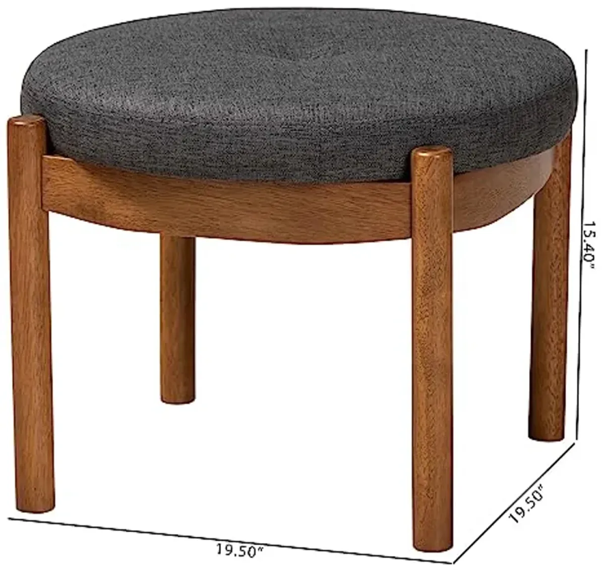 Baxton Studio Iliana Footstool, One Size, Dark Grey/Walnut Brown