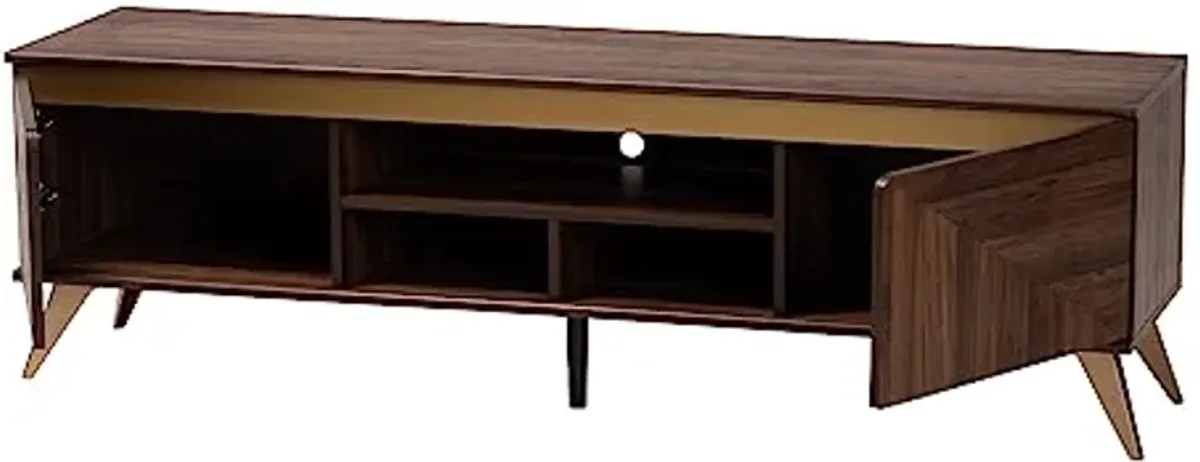 Baxton Studio Graceland TV Stand, One Size, Walnut Brown/Gold