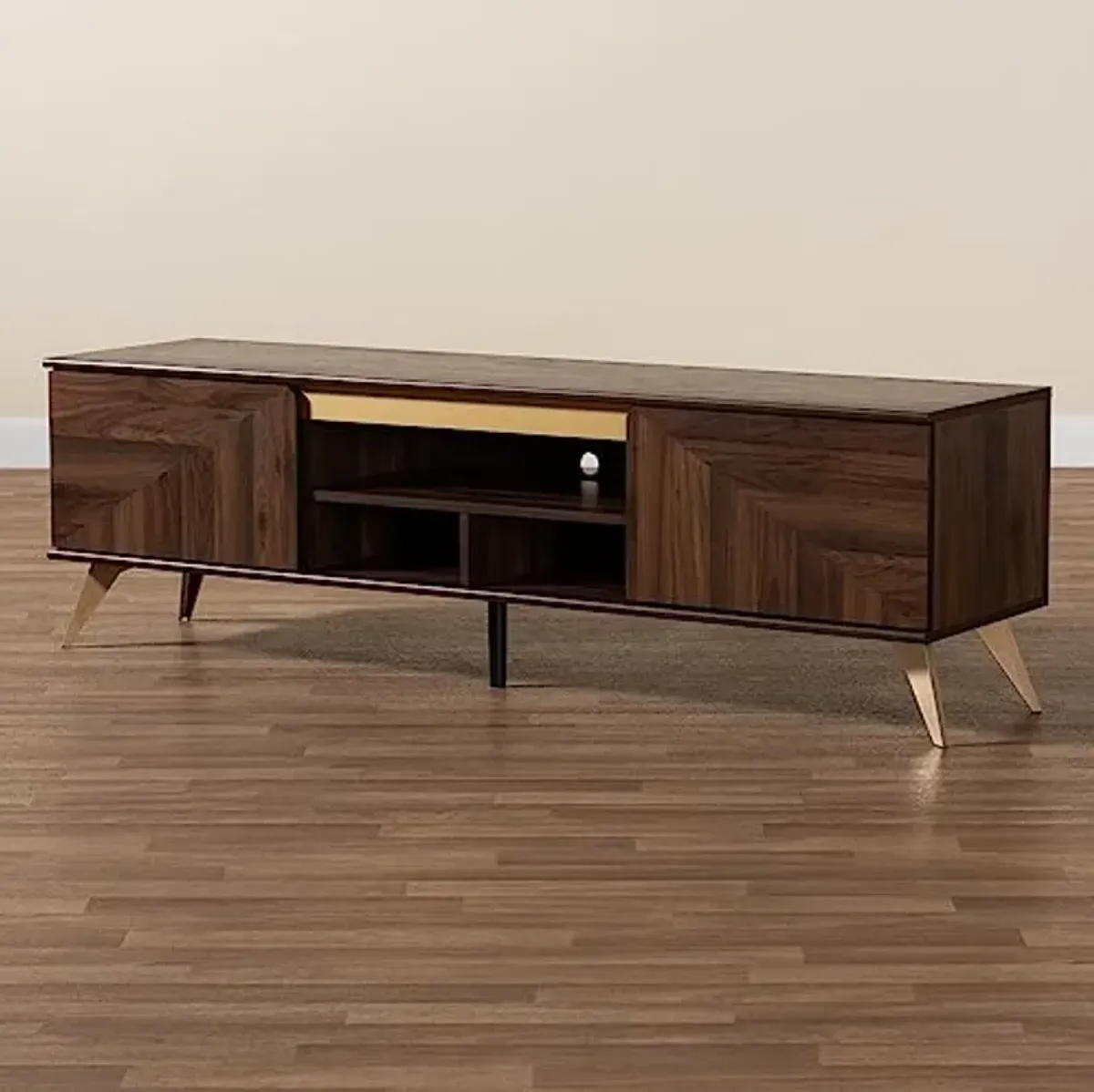 Baxton Studio Graceland TV Stand, One Size, Walnut Brown/Gold