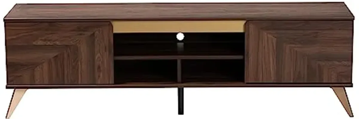 Baxton Studio Graceland TV Stand, One Size, Walnut Brown/Gold