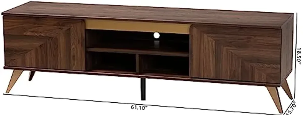 Baxton Studio Graceland TV Stand, One Size, Walnut Brown/Gold